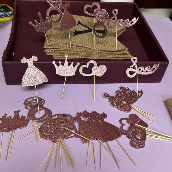 Rose Gold Glittered wedding Cupcake Toppers - Picture 10 of 11